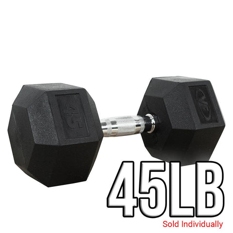 Rubber Coated Hex Dumbbells (3-70lbs)