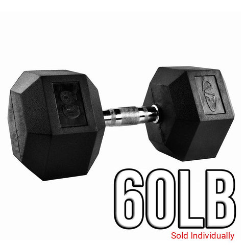 Rubber Coated Hex Dumbbells (3-70lbs)