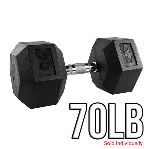 Rubber Coated Hex Dumbbells (3-70lbs)