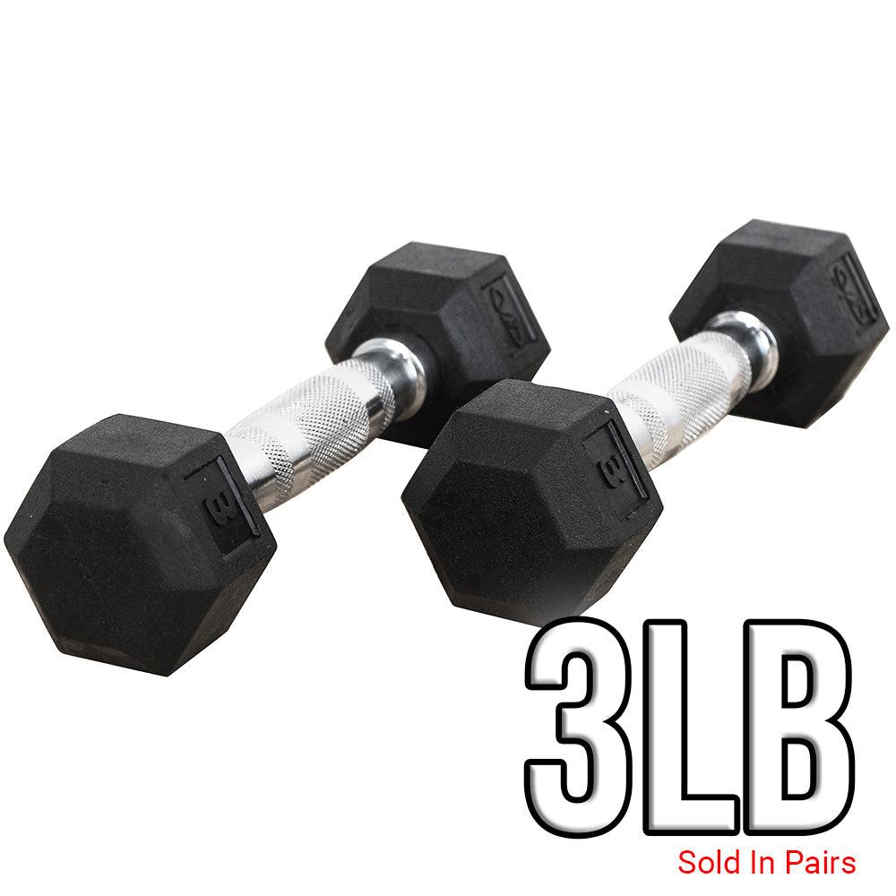 Rubber Coated Hex Dumbbells (3-70lbs)
