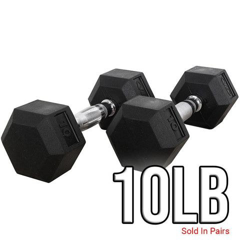 Rubber Coated Hex Dumbbells (3-70lbs)