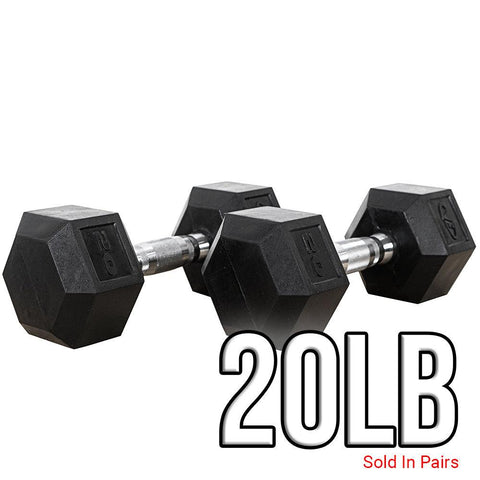 Rubber Coated Hex Dumbbells (3-70lbs)