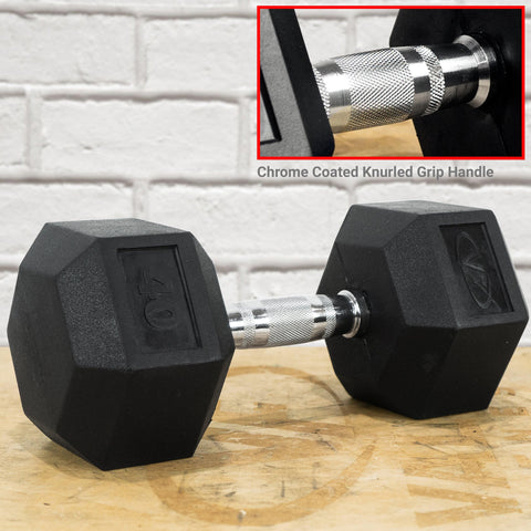 Rubber Coated Hex Dumbbells (3-70lbs)